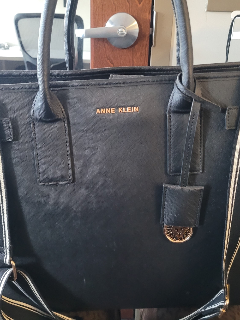 Anne Klein Black Tote Bag with Gold Accent